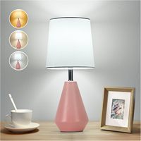 Petite lampe de chevet pour chambre à coucher, lampe de lecture de bureau avec 3 températures de couleur, lampe de chevet en céramique de 15,5 pouces avec abat-jour en tissu
