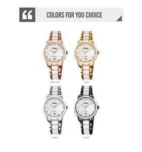 Lady Quartz <b>Watch</b> Custom Logo High Quality Round Dial <b>Waterproof</b> Ceramics and Alloy Case <b>Watch</b> with Date Display - Product Image 5