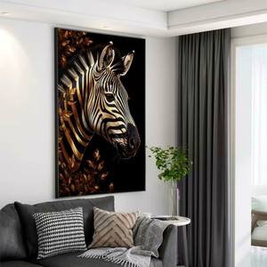 लक्जरी आधुनिक काले सोने के ज़ेबरा पशु कैनवास क्रिस्टल चीनी मिट्टी के लिए दीवार कला - Product Image 3