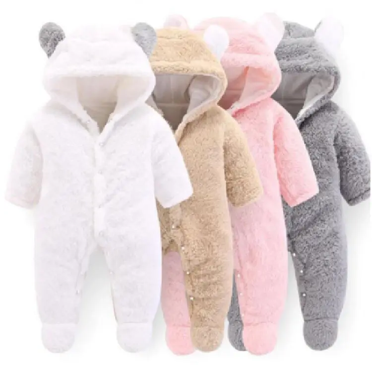 प्यारा बच्चा कपड़े भालू डिजाइन सर्दियों कपास Hooded लंबी आस्तीन Jumpsuit संगठन बच्चे ROMPER