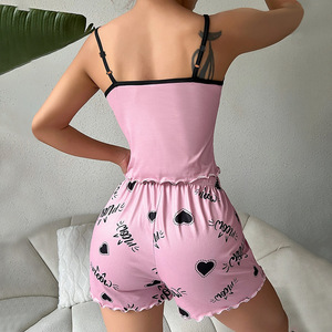 Pijamas sexis de <span class=keywords><strong>verano</strong></span> para mujer, pantalones cortos sin mangas con <span class=keywords><strong>tirantes</strong></span>, ropa de casa, traje, pijamas de seda de leche, conjuntos de ropa de dormir - Product Image 4