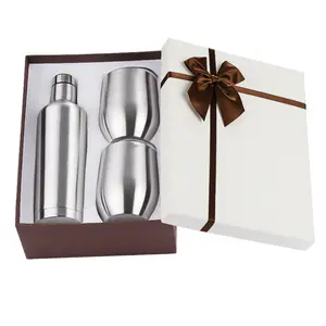 12oz 500ml 750ml Stemless doppia parete isolante bottiglia di vino termico tazze vetro Set regalo acciaio inossidabile