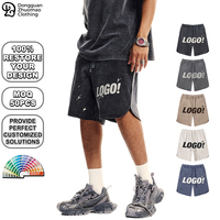 Shorts en coton délavé vintage personnalisés, ourlet incurvé, taille élastique avec cordon de serrage, décontractés, streetwear d'été, longueur genou pour homme