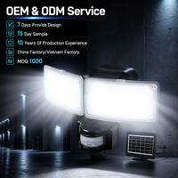 Lampu Sorot LED Tenaga Surya Sensor Gerak Luar Ruangan Vietnam Production Factory, Lampu Dinding Tenaga Surya Kepala Ganda 900-1100lm 6000K