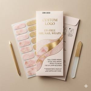 Tiras de Gel Duro Precurado Color Oro Champán para Eventos Nupciales, Uñas Festivas con Hoja de Oro y Brillo Lujoso - Product Image 1