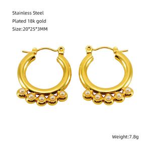 Boucles d'oreilles créoles en acier inoxydable 316L anti-ternissement pour femme, plaquées or 18 carats, style bohème, avec pendentif à pois - Product Image 5