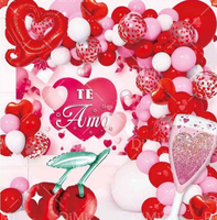 Ensemble de ballons décoratifs sur le thème de la Saint-Valentin espagnole - Ballons en aluminium « Te Amo » (Je t'aime) Joyeuse Saint-Valentin