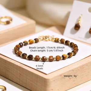 Pulsera de Piedras Naturales Facetadas Cuadradas de Ojo de Tigre, Hecha a Mano, Delicada, con Gemas Energéticas, para Mujeres y Hombres, Regalo - Product Image 5