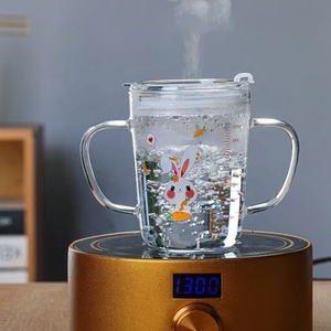 Mug à lait en <span class=keywords><strong>verre</strong></span> borosilicate avec couvercle à paille, motif animal mignon, 350 ml/16 oz, avec échelle graduée, sans BPA, fait main pour enfants - Product Image 4