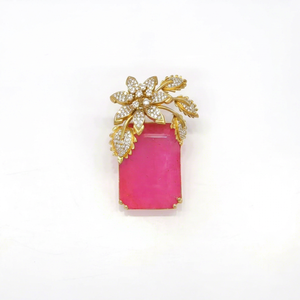 09641 Broche Doble Rosa Rectangular con Cristales, Diseño de Flor y Hoja en Tono Dorado, Incrustaciones de Circonio, Broche para Novio, Joyería de Fiesta para Mujer - Product Image 1