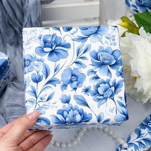 Maypluss Blue Floral Wrapping <b>Paper</b> 17 Inch X 33 Feet Double Side Recyclable Gift <b>Wrap</b> For Wedding Bridal Shower Mother's Day - Product Image 4