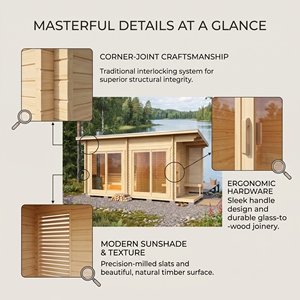 Sauna extérieur Ploutara 210 cm (83 po) avec vestiaire et terrasse, application Contractor Smart, certifié ETL CE FSC, kit modulaire préfabriqué - Product Image 3