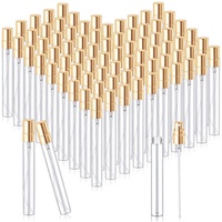 Zhehao 50 mini flacons pulvérisateurs avec bouchon doré 10 ml en verre transparent, rechargeables, à brume fine, portables, pour voyage, conteneurs vides pour échantillons