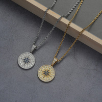 Hip Hop Cuivre Boussole Boussole Pendentif Couple Hommes et Femmes ins Cuivre avec Zircone Rap Collier