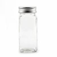 Récipients à épices carrés vides pots à épices en verre de 4oz, bouteilles avec couvercles Shaker et métal hermétique