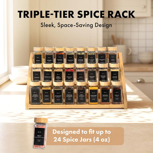 Bamboo Spice <b>Rack</b> Organizer 3 Tier Holds 24 Jars Standing <b>Kitchen</b> Cabinet <b>Storage</b> - Product Image 2