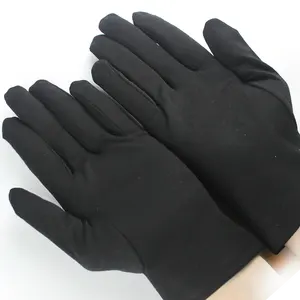 Guantes de algodón negros de alta calidad con logotipo personalizado, limpieza de relojes, lavado, pulido, guantes suaves de microfibra para joyería