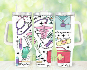 Vasos Térmicos Personalizados de Acero Inoxidable de Doble Pared de 40 oz con Asa y Pajita para el Día de la Enfermera, Vasos para Café al por Mayor - Product Image 2