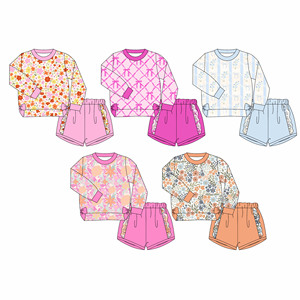 Preorder Sports Kids Toddler Girls Fall Flowers Long Sleeve Tops <strong>Ruffle</strong> <strong>Shorts</strong> Fall Bottoms Sports Outfits Sets Clothes - Product Image 1