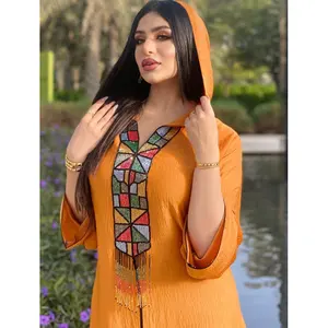Оптовые продажи макси обод-Мусульманское женское длинное платье с капюшоном и золотистой оправой, арабский Дубайский Халат