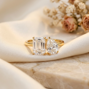 Classic Pear <b>Emerald</b> Cut Colorless Moissanite Engagement & Wedding Toi Et Moi Gift <b>Ring</b> 925 Sterling <b>Silver</b> - Product Image 6