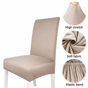 Protections de chaise extensibles et ajustables, lot de 6, tissu en microfibre doux avec bande élastique, beige, longueur 190 cm, pour intérieur - Product Image 1