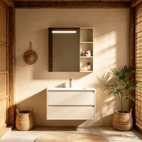 Kabinet Kamar Mandi Modern Terpasang di Dinding Tahan Air, Panel Kabinet Kelas Atas, Wastafel Keramik Premium, Lampu Sensor Radar