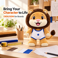 Service de Conception Personnalisée de Mascotte Lion en Peluche sur Mesure avec Crinière Ronde, Yeux Étoilés, Uniforme Sportif et Pose Debout