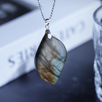 Bijoux pour enfants de haute qualité forme de feuille Super Flashy Labradorite grande pierre pendentif collier fournitures de Sources réputées