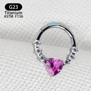 Anneau de nez en titane G23 en forme de cœur de 8 mm avec sertissage à griffes en zircon pour bijoux de piercing - Product Image 3