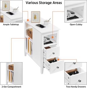 Bàn cạnh giường ngủ hẹp màu trắng gồm 2 bàn đầu giường mỏng có 2 ngăn kéo và 3 kệ lưu trữ tủ tập tin - Product Image 5