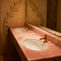 Vasque de salle de bain moderne en marbre rose avec double trou et lavabo en pierre de marbre