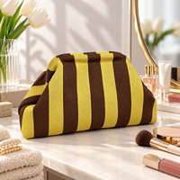 Pochette de toilette rayée avec logo personnalisé, grande capacité, portable, pour femmes, pour organiser les cosmétiques et les articles de toilette en voyage