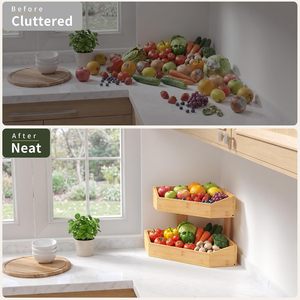 <span class=keywords><strong>Panier</strong></span> à fruits d'angle en bois à 2 niveaux, grande capacité, support pour fruits, organisateur de rangement pour fruits <span class=keywords><strong>et</strong></span> légumes pour comptoir de cuisine - Product Image 3