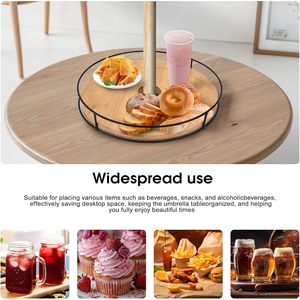 Bamboo Lazy Susan <b>Tray</b> With Umbrella Hole Rotating Turntable For Outdoor Table Serving <b>Tea</b> Drinks - Product Image 4