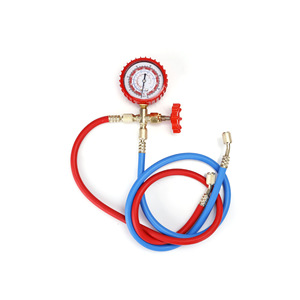 Refrigerant Charging Gauge Valve Set High Low Pressure Air <b>Conditioner</b> Repair Tool With Red Blue Hoses And Pressure Meter - Product Image 1