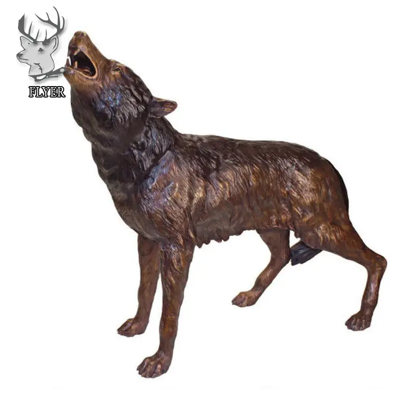 Buitendecoratie Metalen Ambacht Modern Levendig Levensgrote Dieren In Het Wild Bronzen Wolf Standbeeld Huilend Wilde Wolf Bronzen Tuinbeeld