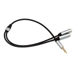 4-poliger 3,5-mm-Stereostecker an Dual-3,5-mm-Buchse Audio-Kabel Kopfhörer-Mikrofon-Splitter für Laptop-Kopfhörer Computer Telefon Tablet