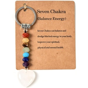 Inspirational Card Rainbow Chakra Semi Precious Gemstone Heart Energy Natural Crystal Key Chains