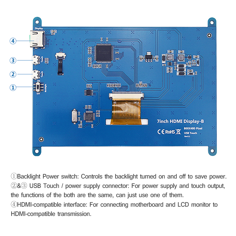7 Inch Touch Screen Raspberry Pi 4 - 800 X 480 LCD Display