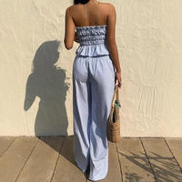 Nouvel ensemble 2 pièces élégant pour femme, sans col, sans manches, à rayures, long, en polyester, personnalisable (ODM)