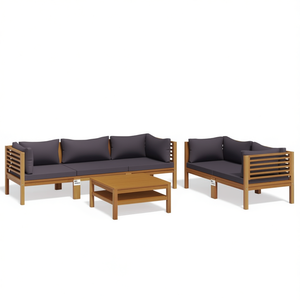 Ensemble de salon en bois gris foncé pour l'extérieur, meubles de jardin pour la détente - Product Image 1
