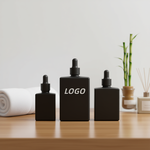 Botellas cuentagotas cuadradas de vidrio negro mate de 15ml 30ml 50ml 100ml para envasado de aceites esenciales y cuidado de la piel con logotipo personalizado - Product Image 2