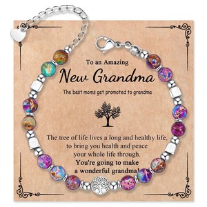 Nueva Pulsera de Piedras Naturales de Color Púrpura con Cuentas de Ágata, Joyería Hecha a Mano con Dije del Árbol de la Vida para Mujer - Product Image 2