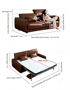 Modern Italian Genuine Leather L-Shape <b>Sofa</b> Bed 2 Seater Convertible Foldable Pull Couch Luxury Living Room <b>Sleeper</b> <b>Sofa</b> - Product Image 3