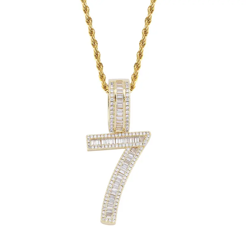 Charm lucky number 1 2 3 4 5 6 7 8 9 CZ pendant birthday lucky number Charm stainless steel necklace Rolo chain adjustable C0148