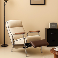 Fauteuil inclinable en tissu chenille avec structure en acier inoxydable et accoudoirs en bois massif, sans prise électrique, pour l'ameublement de la maison