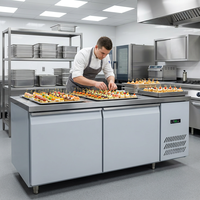 Réfrigérateur de cuisine professionnel en acier inoxydable sous comptoir, table de préparation réfrigérée, plan de travail réfrigéré