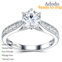 Cincin Pertunangan Wanita Enam Cakar 1ct Vvs D Gra Moissanite Perhiasan Perak 925 Berlapis Platinum Anti Luntur Tahan Air