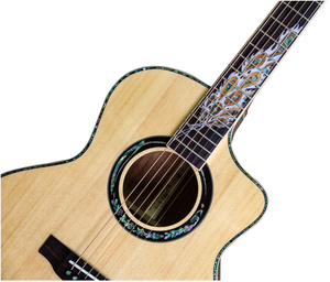 Guitare acoustique haut de gamme en bois massif 41 pouces avec incrustation de paon sculptée à la main, épicéa massif et acajou, guitare folk personnalisée - Product Image 4